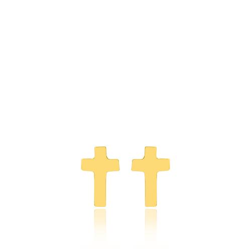 Σκουλαρίκια κίτρινο χρυσό Κ9, σταυρός.