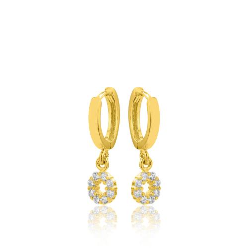 Gold dangling earrings rings 1.5 cm with zircons | JewelryAndGems.eu