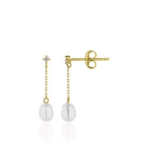 14K Yellow gold earrings, sapphire and pearl.
