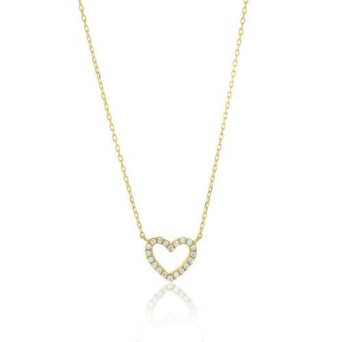 14K Yellow gold necklace, heart with diamonds.