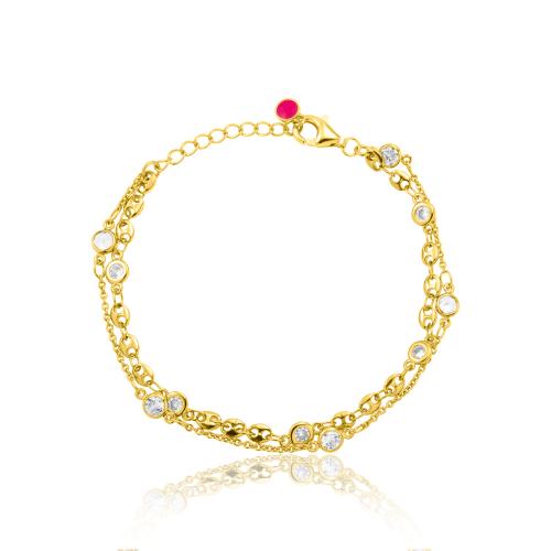24Κ Yellow gold plated brass bracelet, white solitaires.