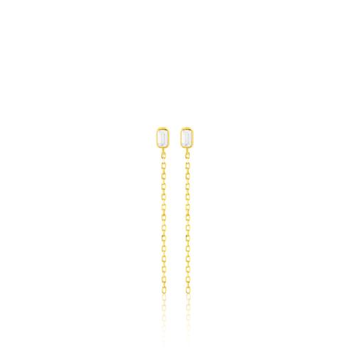 24Κ Yellow gold plated sterling silver earrings, chain and white solitaire.