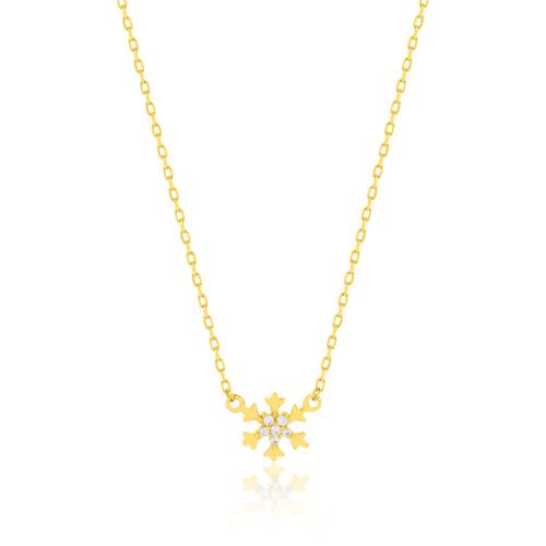 24Κ Yellow gold plated sterling silver necklace, white cubic zirconia snowflake.