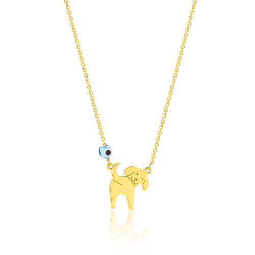 24Κ Yellow gold plated sterling silver necklace, dog and evil eye.