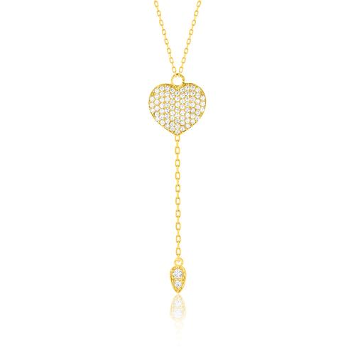 24Κ Yellow gold plated sterling silver necklace, white cubic zirconia heart and teardrop.