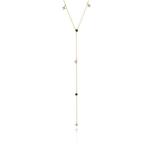 14K Yellow gold necklace, topaz and malachite.