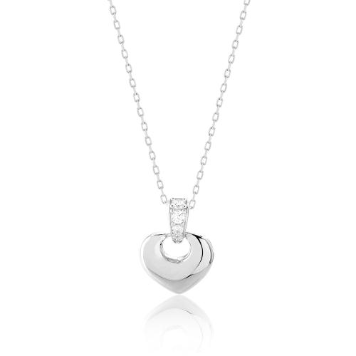 Sterling silver necklace, white cubic zirconia heart.