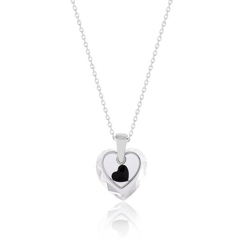 Sterling silver necklace, heart shaped crystal.