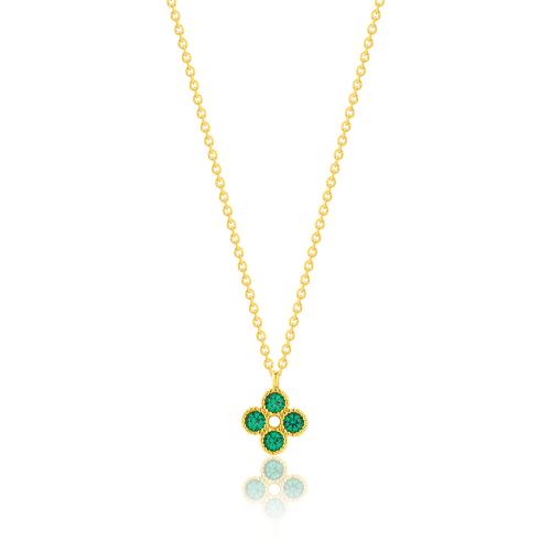 24Κ Yellow gold plated sterling silver necklace, green cubic zirconia cross.