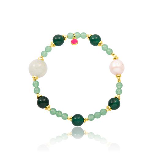 Bracelet with gold aimatite, green jade and pearl.