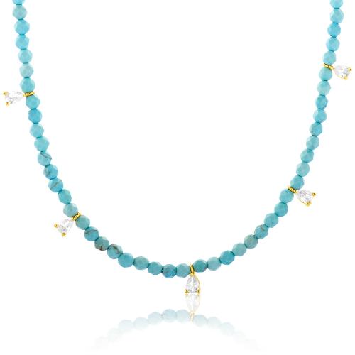 Cord necklace with amazonite and white solitaires.