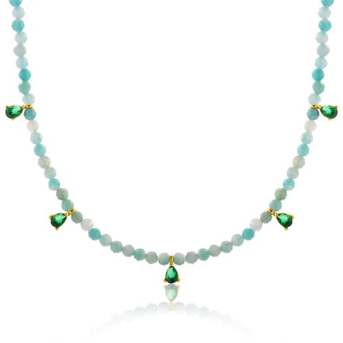 Cord necklace with amazonite and green solitaires.