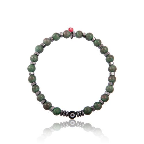 Men΄s silicone bracelet, green semi precious stones and evil eye.