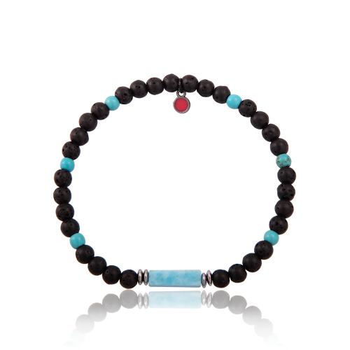 Men΄s silicone bracelet, black and turquoise semi precious stones.