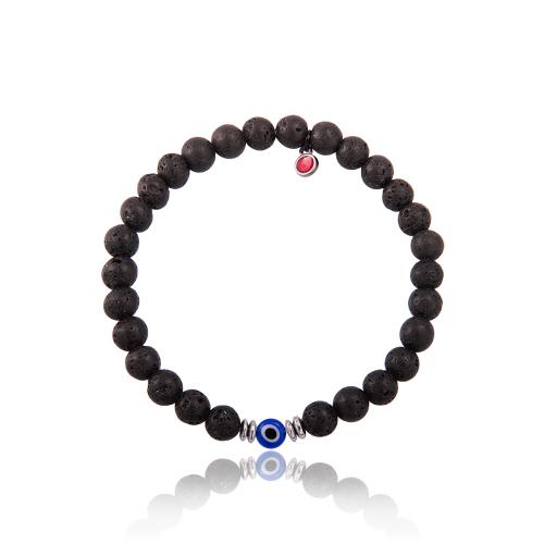 Men΄s silicone bracelet, black semi precious stones and evil eye.