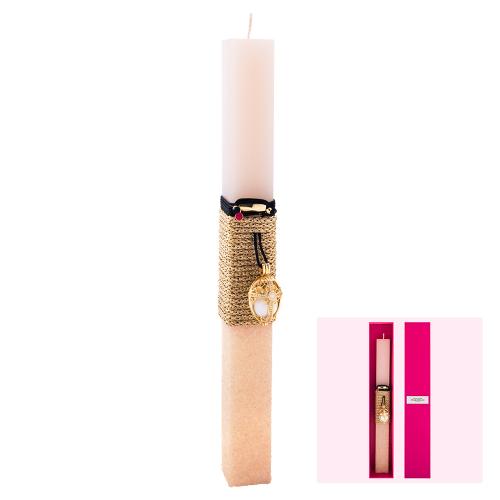 Easter candle, ecru with 24Κ Yellow gold plated brass easter egg.