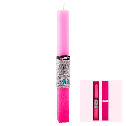 Easter candle, fuchsia with rhodium plated brass easter egg.