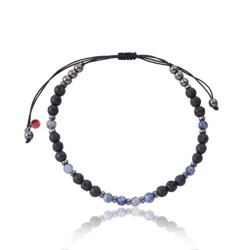 Black macrame bracelet, hematite with blue semi precious stones.
