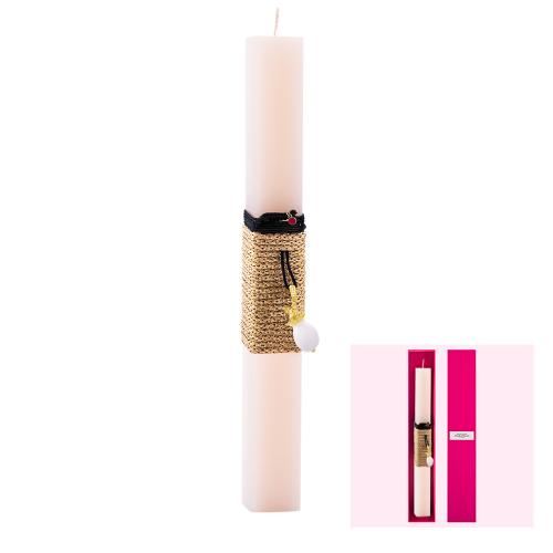 Easter candle, ecru with 24Κ Yellow gold plated brass white cubic zirconia bunny and white enamel egg.