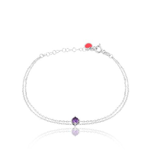 Sterling silver bracelet, purple solitaire.