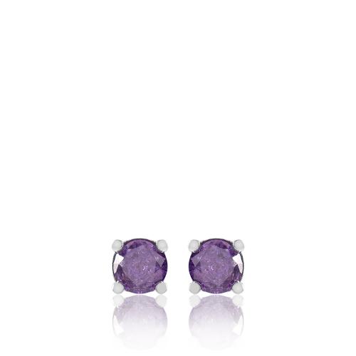 Sterling silver earrings, purple cubic zirconia 5mm.