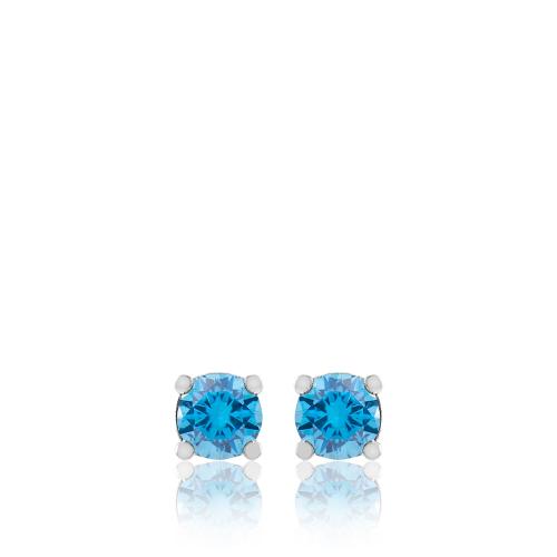 Sterling silver earrings, light blue cubic zirconia 5mm.