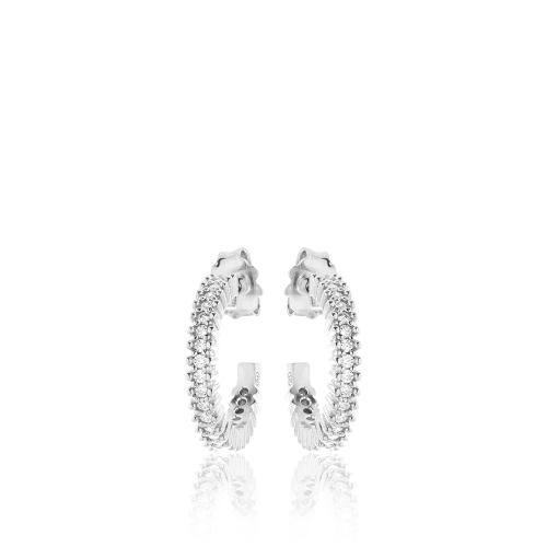 Sterling silver hoops, white cubic zirconia.