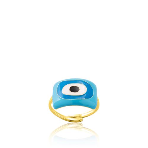 24Κ Yellow gold plated sterling silver ring, turquoise enamel evil eye.