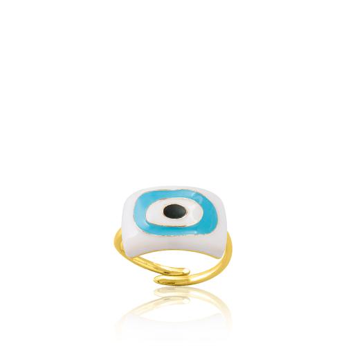 Δαχτυλίδι ασήμι 925, κίτρινο επιχρύσωμα 24Κ, μάτι με λευκό σμάλτο.