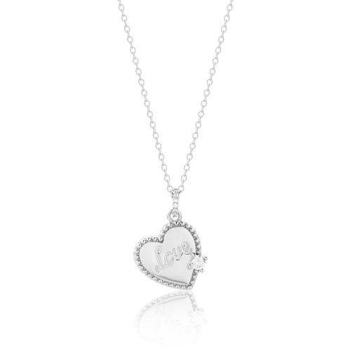 Sterling silver necklace, white cubic zirconia heart ''Love''.
