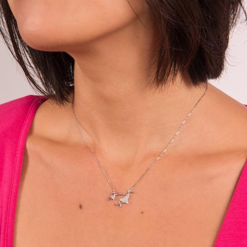 Sterling silver necklace, white cubic zirconia mother and girl.