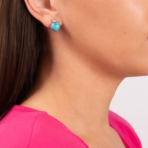 Sterling silver earrings, turquoise heart and solitaire.