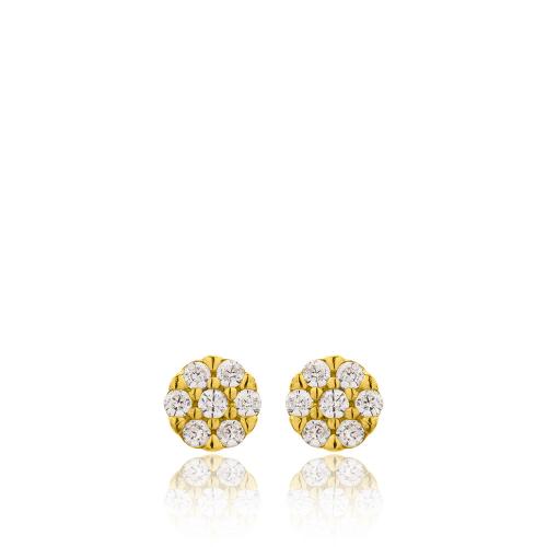 9Κ Yellow gold earrings, white cubic zirconia rosette 4mm.