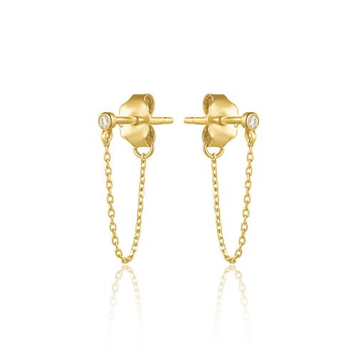 18K Yellow gold earrings with diamond and chain.