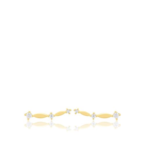 9K Yellow gold earrings, white cubic zirconia bar.