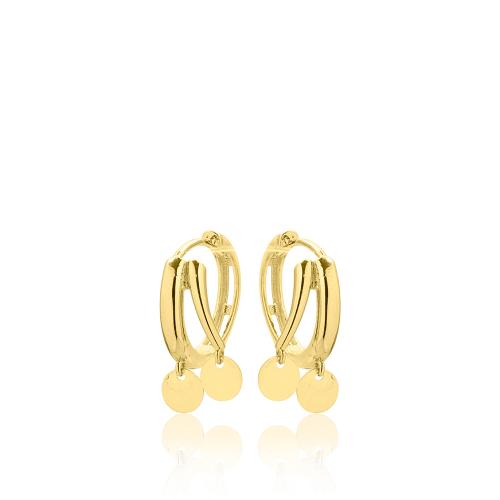 14K Yellow gold double hoops, coins.