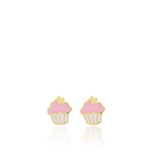 14K Yellow gold children"s earrings, cup cake.