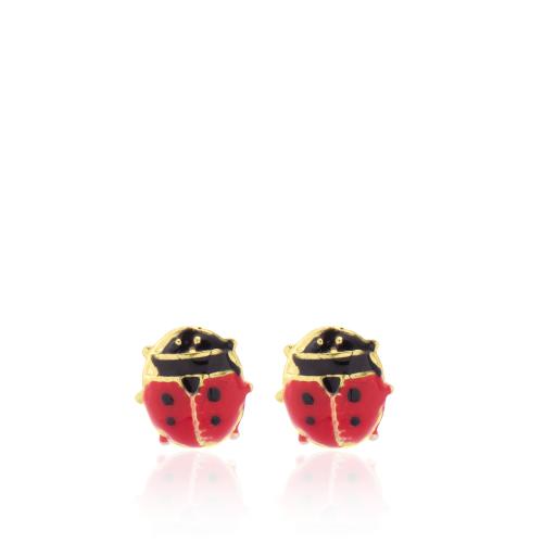 14K Yellow gold children"s earrings, ladybug.