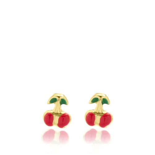 14K Yellow gold children"s earrings, cherry.