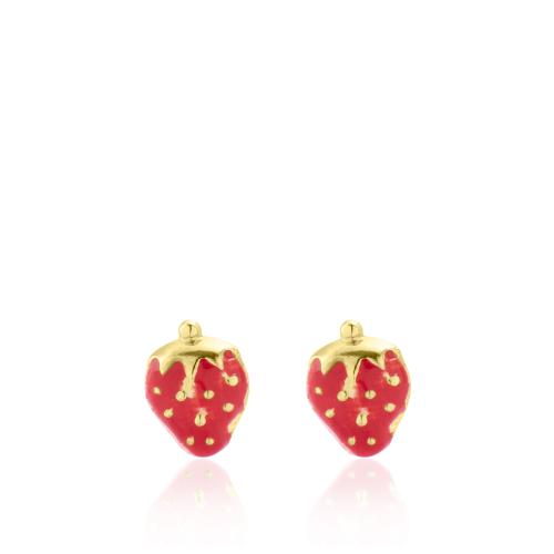 14K Yellow gold children"s earrings, strawberry.