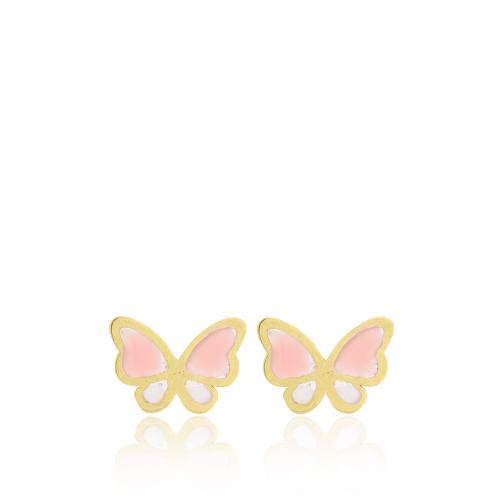 9K Yellow gold children"s earrings, butterfly.