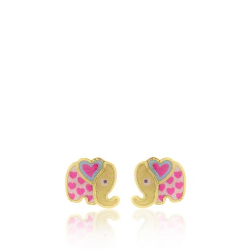 9K Yellow gold children"s earrings, elephant.