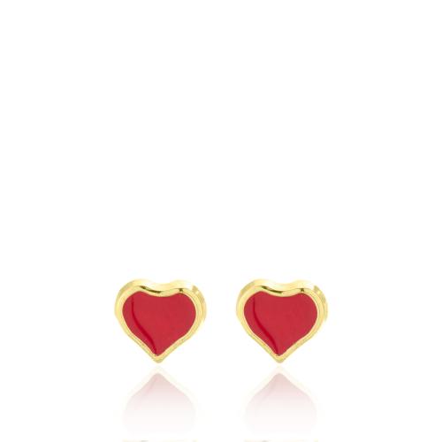 9K Yellow gold children"s earrings, heart.