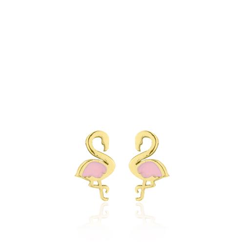9K Yellow gold children's earrings, flamingo.