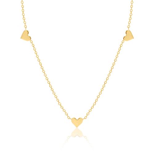 9K Yellow gold necklace, three solid gold hearts.