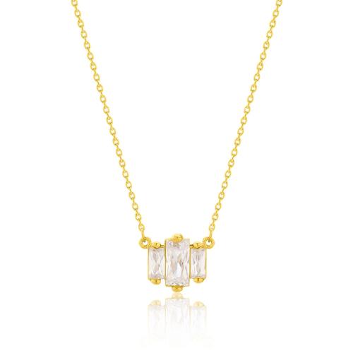 9K Yellow gold necklace, white cubic zirconia.