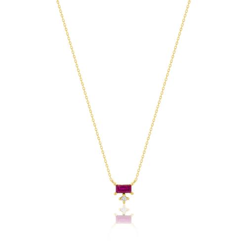 18K Yellow gold necklace, diamond and ruby.