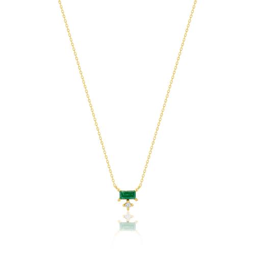 18K Yellow gold necklace, diamond and emerald.