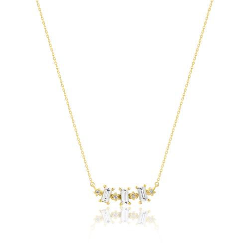 18K Yellow gold necklace with white sapphires and diamonds.