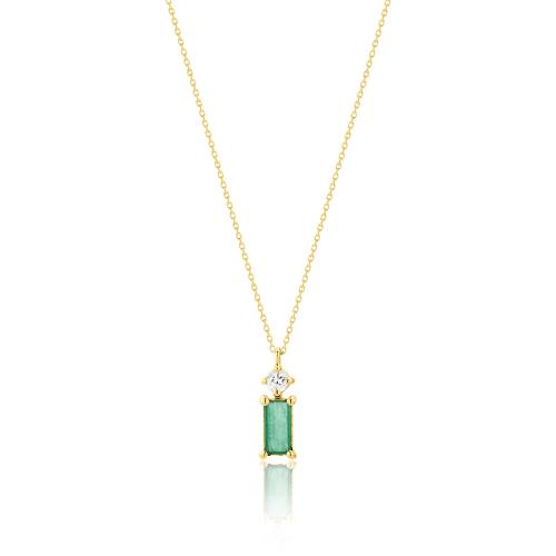 18K Yellow gold necklace, emerald and white sapphire.